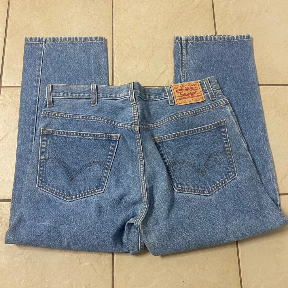 Levi Strauss 505 Regular Fit Jeans Mens W38 L29 Light Wash Denim Casual
